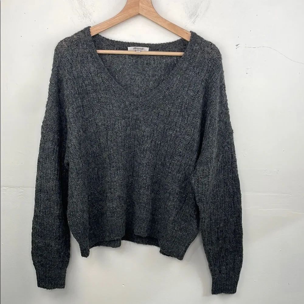 Madewell Alna V-Neck Sweater Gray size Large